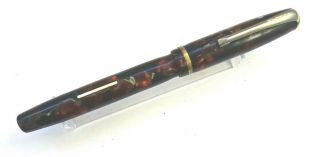 Vintage Burnham B48 Fountain Pen,  Marbled Rose/black W/ 14ct Gold Nib C1952