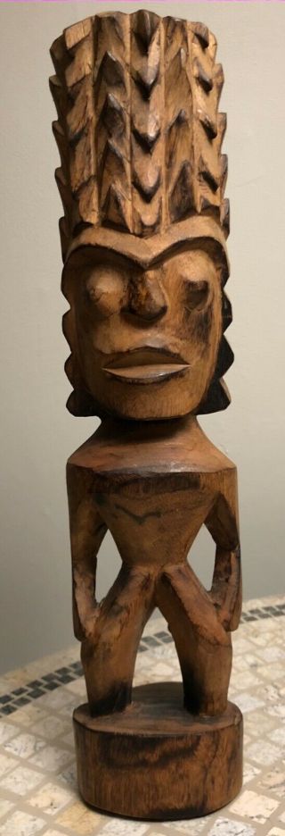 Vintage Hand Carved Wooden Tiki God Figure Wood Carving 17 "