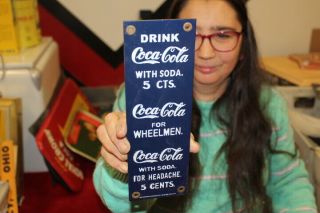 Coca Cola 5c Soda Pop Vending Machine Gas Oil Porcelain Metal Sign