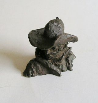 Vintage Western Cowboy Mini Bronze Bust Sculpture