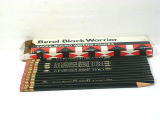 Vtg Box Of 12 Berol Black Warrior Eagle Round Writing Pencils 372 - 2 1/2 True Med