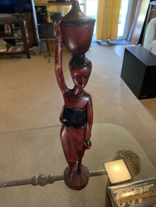 Vintage African Hand Carved Wooden Statue Figure Of Woman 19” Tall