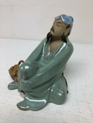 Vintage Chinese Mudman (shiwan) Artistic Ceramic Figurine.  Man With Picnic Baske