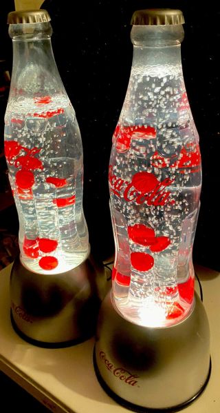 Coca Cola Bottl Bubble Lamps With Red Bottle Caps Inside.