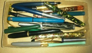 Box Of Vintage Fountain Pens And Parts For Spares And Repairs