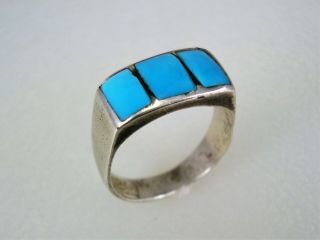 Old Zuni Navajo Sterling Silver & Sleeping Beauty Turquoise Inlay Ring Size 8