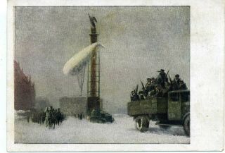 1944 Ww2 Leningrad Palace Square Barrage Balloon Russian Unposted Postcard
