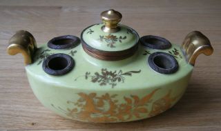 Vintage Antique French Porcelain Inkwell Hand Painted Made In France