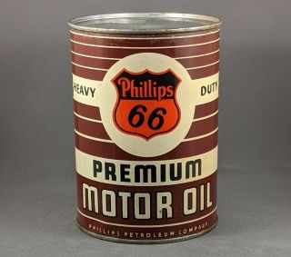 Vintage Phillips 66 Premium Heavy Duty Motor Oil - Full Quart Metal Can