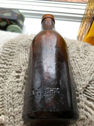 Blown Crown Top Amber Coca Cola Bottle CINCINNATI OHIO.  1890 ' s Crude Wavy Glass. 2