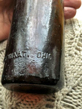 Blown Crown Top Amber Coca Cola Bottle CINCINNATI OHIO.  1890 ' s Crude Wavy Glass. 3