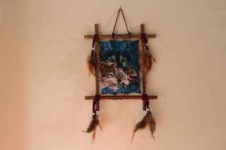 Wolf Wolves Paw Print Indian Wood Frame Framed Picture Wall Hanging