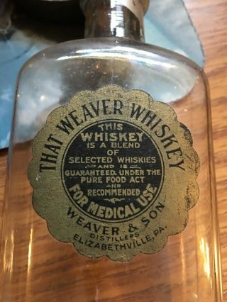 Elizabethville Pa Weaver Whiskey Paper Label Bottle Medicinal Use
