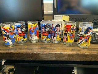 Vintage 1978 Pepsi Superman The Movie 7 Drinking Glasses Dc Comics Complete Set