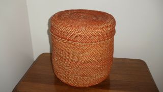 African Sunburst Orange Handwoven Basket W Lid Approx.  10 X 10 In