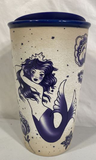 Starbucks Mermaid Siren Sailor Tattoo Ceramic 12 Oz Coffee Tumbler 2016 Purple