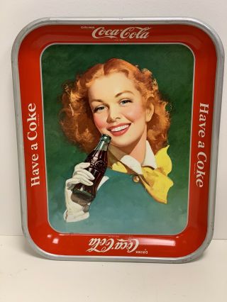 Vintage 1948 " Have A Coke ",  Coca - Cola Metal Pretty Girl Serving Tray