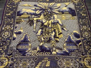 Vtg Aztec Mayan Woven Blanket Warrior Mexico Batteground Temple Popis? Breasts