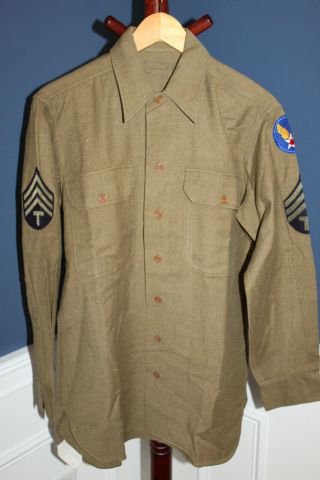 Early Ww2 U.  S.  Army Air Forces Patched Od Wool Uniform Shirt 1941 Dated