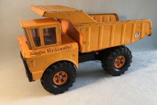 Mighty Tonka Hydraulic Dump Truck Pressed Steel Orange 18 1/2”