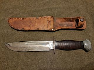 U.  S.  Wwii Pal Rh36 Combat Knife With Leather Scabbard
