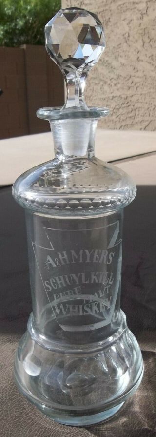 A & H Myers Schuylkill Pure Malt Whiskey Bottle With Stopper From Philadelphia