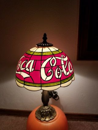 Vintage Coca - Cola Tiffany Style Stained Glass Like Plastic Shade Desk/pub Lamp