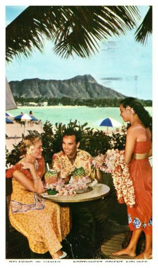 1961 Northwest Orient Airlines Advertising Postcard Hawaiian Hawaii Hi A294