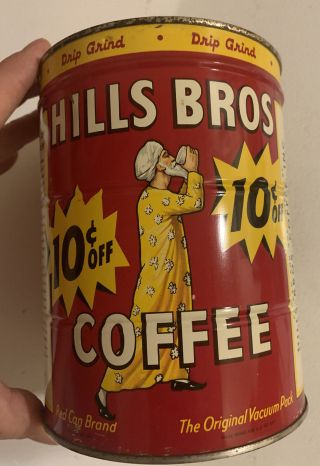 Vintage 1950s Hills Bros 2 Lb Coffee Tin Key Wind Can Full Nos