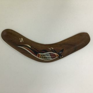 Traditional Aboriginal 21cm Boomerang With Hand - Painted Art Signed Vb 303