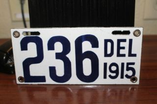 Delaware Motorcycle 1915 License Plate Gas Oil Porcelain Metal Sign