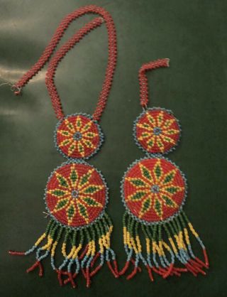 1960’s Native American Indian Beaded Necklace Made In Tiawan