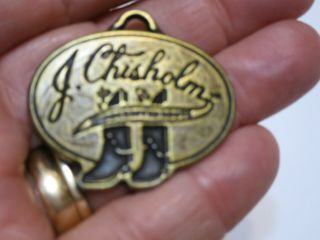 Vintage J Chisholm Handcrafted Cowboy Boots Metal Key Chain Pendant Advertising