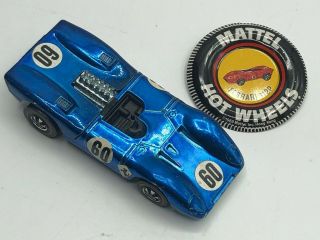 Vintage 1969 Hot Wheels Redline Blue Ferrari 312p With Button Pin
