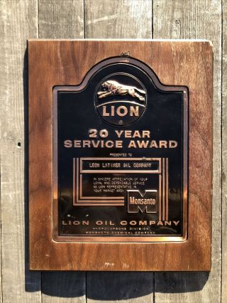 Vintage.  Lion Oil Company.  20 Year Service Award Plaque.
