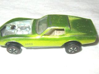 Hot Wheels Red Line Custom Corvette Lime Green No Hood And Parts Car.