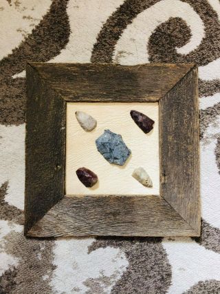 Antique Framed Native American Arrowheads With History Kansas