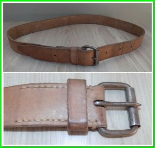 Vintage Military Brown Leather Belt Waist Circumference From 31 " To 46 "