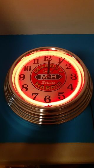 Collectible Massey Harris Sales Service Red Neon Clock M - H Farming Agriculture