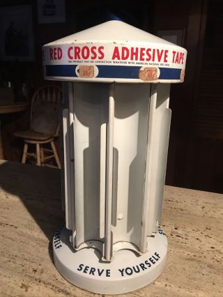 Vintage Red Cross Adhesive Tape Round Rotating Store Display 19” X 10” Metal