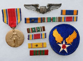 Wwii Army Air Force Grouping Sterling Pilot Wings Ribbons Patch Medal