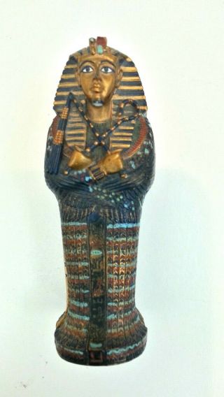Egyptian Decor King Tut Sarcophagus With Mummy Inside Figurine 4 " Statue