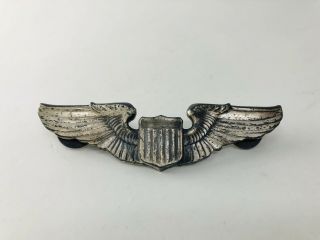 Wwii Army Air Corp Pilot Wings 3 Inch W/ Pin Back Sterling Clutches