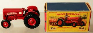Dte Lesney Matchbox King Size K - 4 International Tractor W/red Plastic Hubs Niob