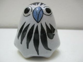 Mexican Pottery Mini Owl Figurine Signed Ah Gray Black Blue 2 1/2 " Tall