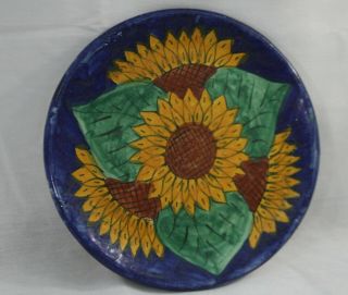 Vintage Mexican Folk Art Pottery Talavera Hand Painted Sunflower Plate 10 "