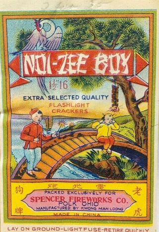 Vintage Noi Zee Boy Collectible Fireworks Label Spencer Fireworks Co.  Polk Ohio