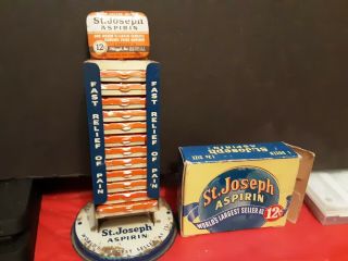 Vintage St.  Joseph Aspirin Tin Display W/ Full Box Of 12 Tins.  Nos