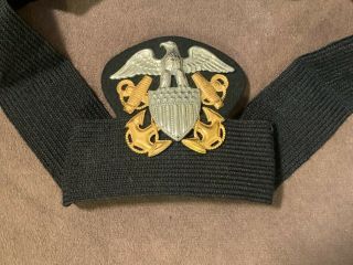 Vintage U.  S.  Navy Ww2 Korea Era Officer Dress Uniform Hat Badge Band Metal