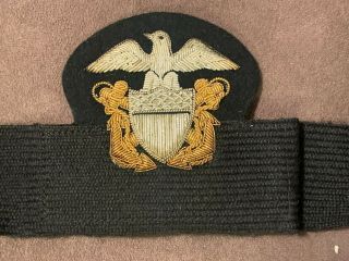 Vintage U.  S.  Navy Ww2 Korea Era Officer Dress Uniform Hat Badge Band Embroidered